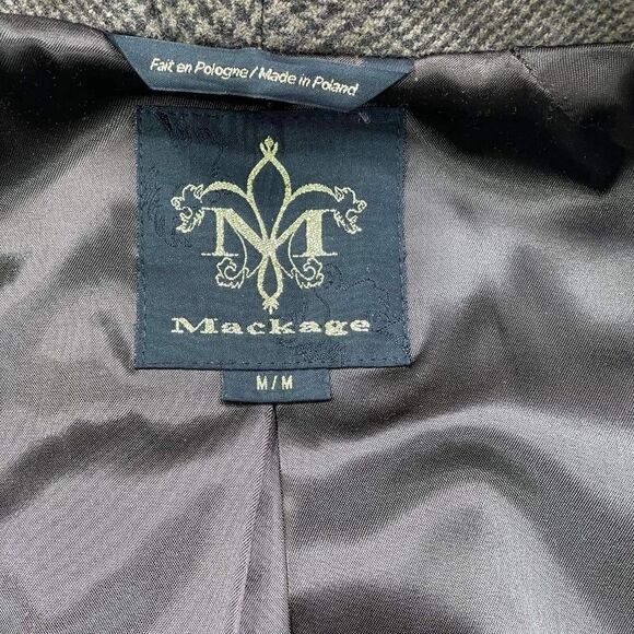 VTG Mackage Brown Tweed Houndstooth Wool Coat Sz M High Collar Button jacket - Picture 11 of 12